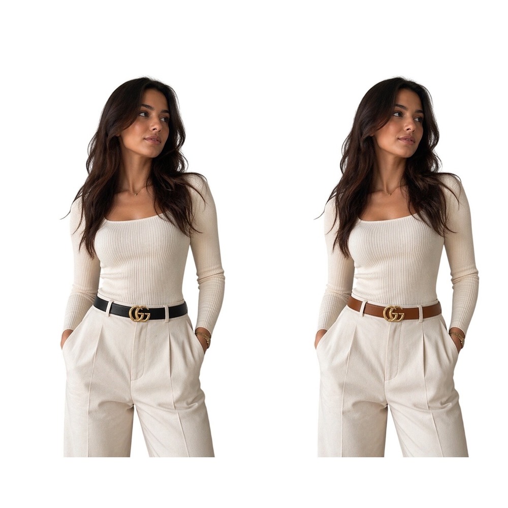 Womens Reversible Fashion Belt Black Tan Pebbled Gold Double G Buckle 49 Inch